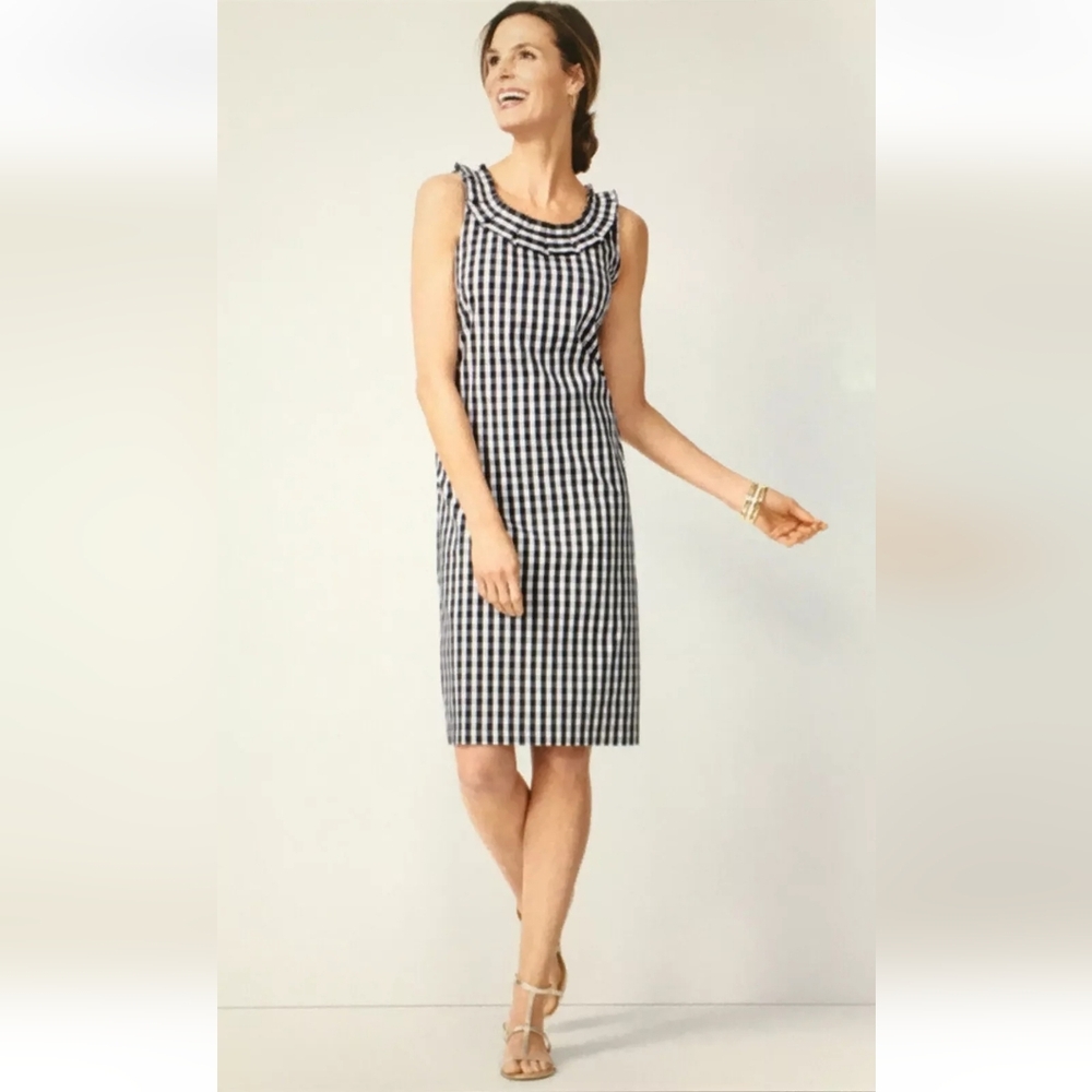 Talbots Black and White Sheath Midi Dress with Cowl Neck